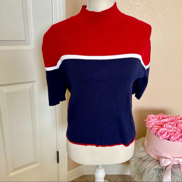 Christopher & Banks red white blue color block pullover sweater - Picture 1 of 4